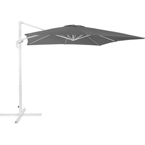 Sombrilla de jardín gris con poste de acero 235 cm cantilever resistente a la intemperie con mecanismo de manivela Monza (1/5)