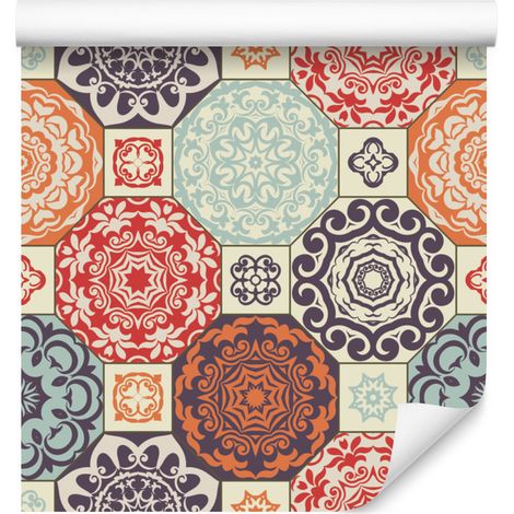 Carta da parati con decorazioni colorate in stile retrò per soggiorno e camera da letto, 50x1000 cm. (1/5)