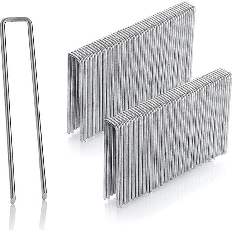 Paquete de 100 anclajes de acero galvanizado para terrenos muy duros - Anclajes para cercas - Longitud 200 mm, Ancho 40 mm, Grosor 2,5 mm, Cabeza plana
