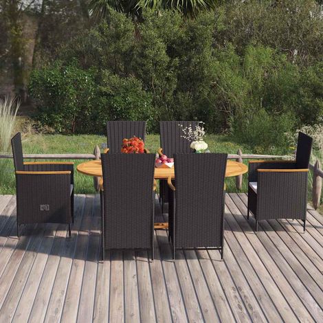 Ensemble à manger de jardin 7 pcs-Salon de jardin Résine tressée Noir 460073 (1/5)