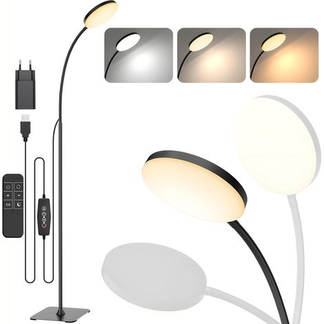 Lampadaire LED Salon sur Pied avec col flexible avec Prise, Lampe LED 360° Rotatif, 3 Températures Réglables, Design Léger pour Salon/Bureau (1/5)