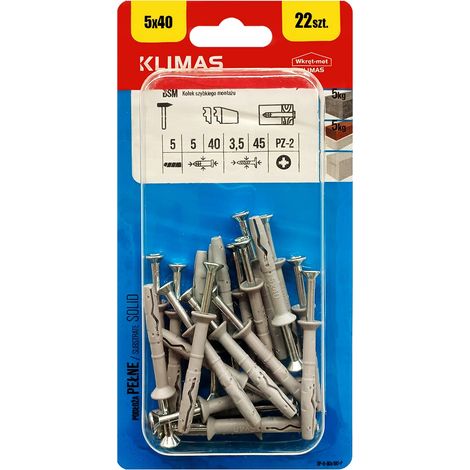 Chevilles A Frapper Klimas 5 x 40, Expansion Beton, PZ2, Blister De 22