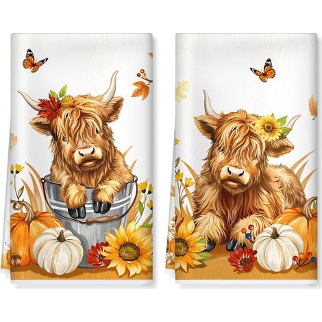Torchons de Cuisine Vache des Highlands Vaisselle Lot de 2 (1/5)