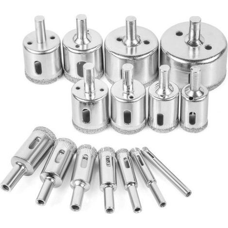 Lot de 15 scies cloches diamantées pour carrelage, verre et céramique, Ø 6 à 50 mm, acier au carbone résistant à l'usure, pour rénovation et bricolage (1/5)