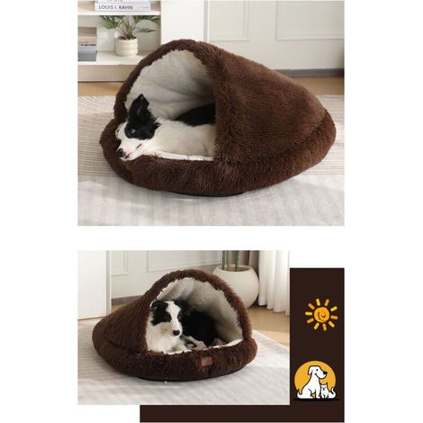 Panier pour chien deux en un : Niche douillette + couverture, avec doublure imperméable Peluche auto-chauffante pour Border Collie,taille XXS [50 x 40 cm] (marron) (1/4)
