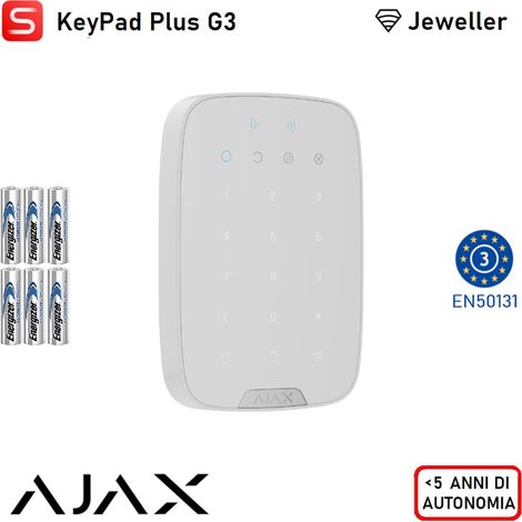 139676 - Superior - Superior KeyPad Plus G3 Jeweller - Tastiera wureless con pulsanti touch che supporta l'autenticazione tramite pass, Tag e codici - colore white - Ajax sicurezza professionale