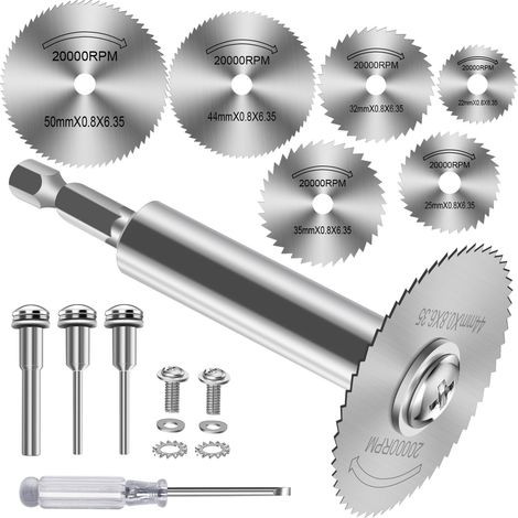 11 Pièces Disques de Coupe pour Perceuse, HSS Lames de Perceuse à Disque avec (100mm) tige Hexagonale 1/4", Mini Lames de Scie Circulaire pour Bois, Plastique et Métal (1/5)