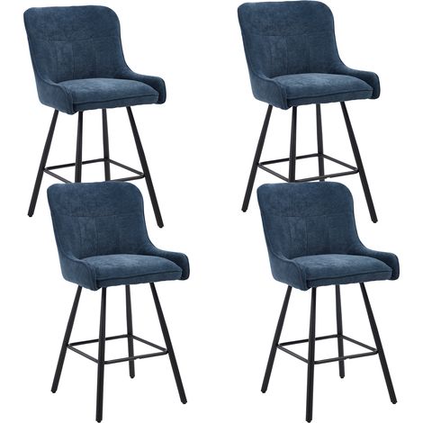 Wahson Barhocker 4er Set, Chenille Barstuhl ohne Armlehne, Modern Tresenhocker, Gepolsterte thekenhocker mit Metallbeinen, Blau