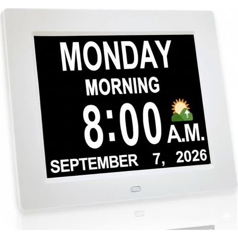 Reloj digital de pantalla grande con calendario para personas mayores, iconos de sol y luna, horario de verano automático, modo nocturno con atenuación, pantalla multicolor, fácil de leer (7 pulgadas,