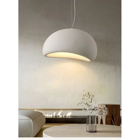– Lustre japonais Wabi-sabi 40 cm – Abat-jour en pierre simulée – Éclairage LED E27 – Installation plafond pour espaces modernes (1/5)