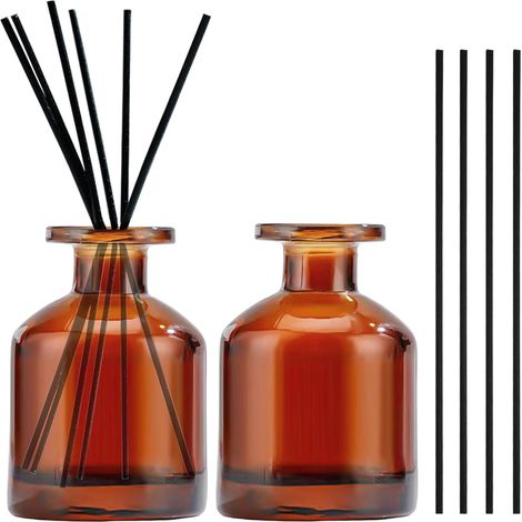 2 Pièces 150ml Flacons Diffuseurs en Verre, Diffuseur Parfum, Bouteilles Diffuseur, avec 10 Bâtonnets, pour Parfum d’Ambiance et Aromathérapie, pour Maison, Bureau, Rechange DIY(Marron) (1/5)