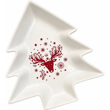 Grande assiette en céramique blanche en forme de boule de Noël, 27,5 x 25 x 3,8 cm, décoration de Noël, boule blanche 27,5 x 25 x 3,8 cm (1/5)