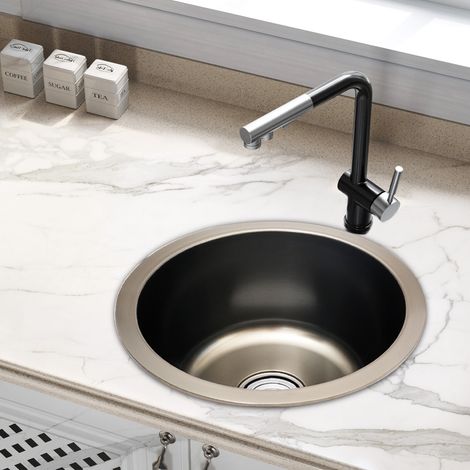 Fregadero de acero inoxidable redondo para camping 36cm, fregadero de encimera, lavabo con recubrimiento nano (1/5)