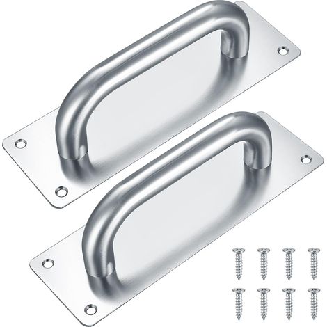 Poignées de Porte Coulissante, Traction Armoire Acier Inox avec Plaques pour Grange, en Bois, Jardin Extérieure - 200x65 mm (argent) (1/5)