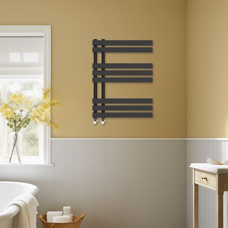 Bathroom D-shape Heated Towel Rail Designer Radiator Ladder Warmer Heating Rads 800x600mm Black