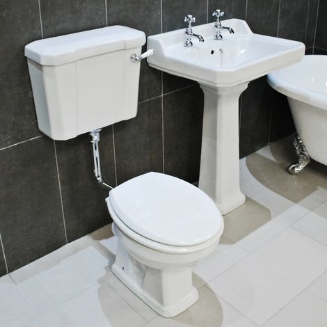 Traditional Carlton Low Level Toilet & Basin Set Victorian Style Bathroom Suite, With Big Tap Pack