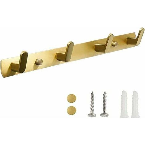 Wandgarderobe für Badezimmer, Wandgarderobenhaken für Badezimmer, Schlafzimmer, Küche, Eingangsbereich, Handtuchhalter, Haken mit 4 Haken (Gold)