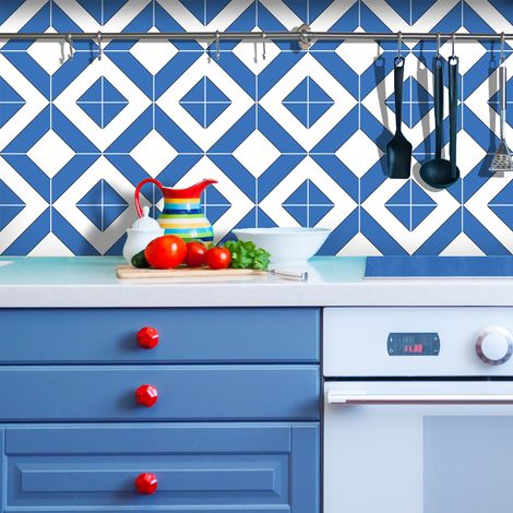 Sticker Mural Carrelage adhésif Cuisine Salle de Bain - 9 STICKERS CARREAUX DE CIMENT AZULEJOS FABIA - 9stickers20x20cm (1/5)