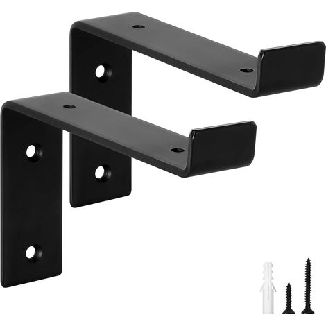 Lot de 2 - Équerre étagère - Support mural - Acier renforcé 5mm - Charge 50kg - Pour bibliothèque cuisine garage - Noir - 15x15cm