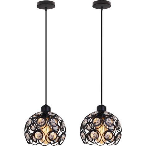 2X Lampada a Sospensione in Cristallo, Moderna Lampada da Soffitto, Apparecchio di Illuminazione con Ø20cm Paralume per Corridoio Cucina Isaland Camera da Letto Scala (Nero)