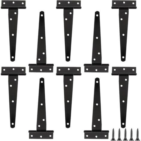 10 charnières en T de six pouces, charnières en T robustes, charnières de porte en T, avec 70 vis, adaptées aux portes, fenêtres, clôtures, abris de jardin, etc.