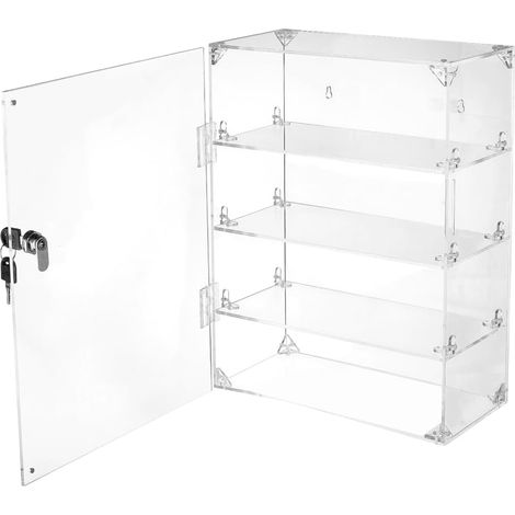 Vitrine en acrylique avec clé de verrouillage, vitrine transparente à 4 niveaux avec étagères verrouillables pour objets de collection et figurines, 15 x 30 x 40 cm (1/5)