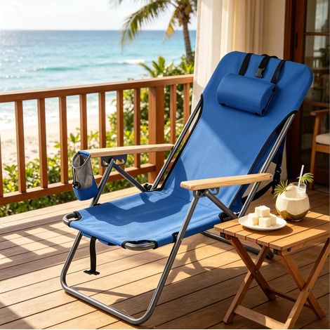sedia seduta 69x56x80 reclinabile pieghevole blu OKMYHOME (1/5)