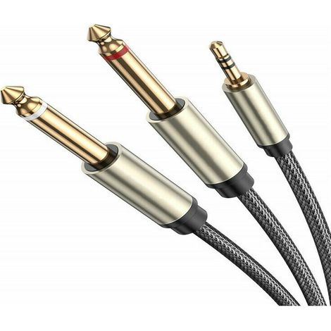 Cavo jack da 6,35 mm a 3,5 mm [10 m] Cavo jack stereo intrecciato in nylon resistente compatibile con lettori DVD, pianoforti, amplificatori elettronici, chitarre, altoparlanti HiFi, smartphone