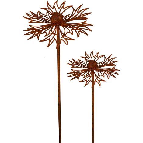 Lot de 3 piquets de jardin en métal rouillé, décoration naturelle (Rudbeckia/Bleuet).