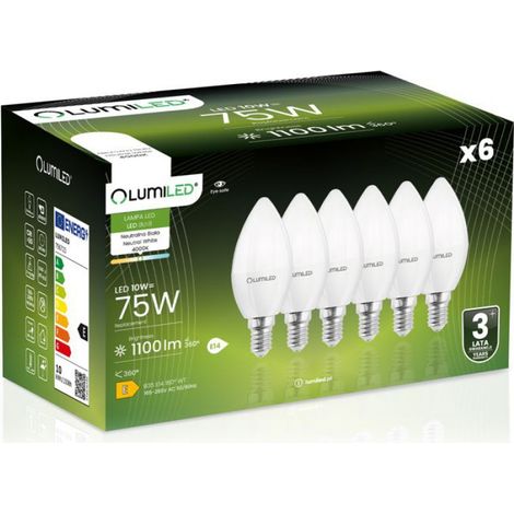 Ampoule LED E14 - 10 W - 1100 lm - 4000 K - Culot B35 - Angle 180° - Lot de 6 (1/5)