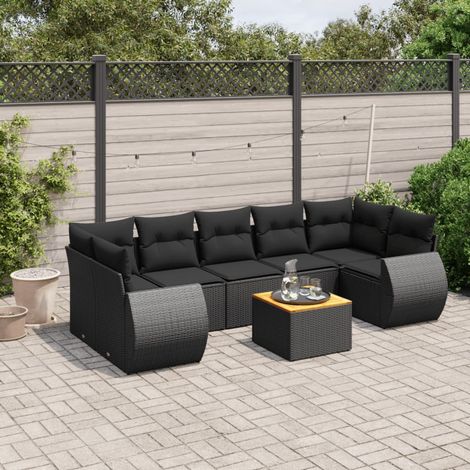 vidaXL Salon de jardin 8 pcs avec coussins noir résine tressée (1/5)