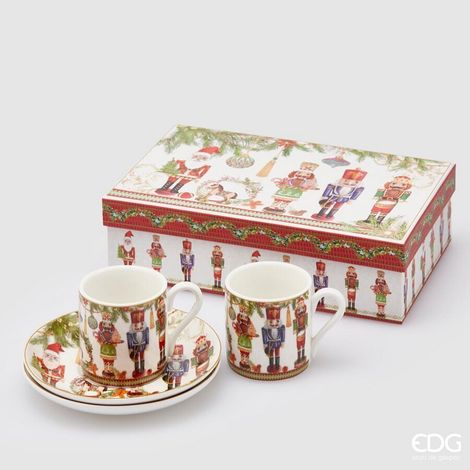 EDG Enzo De Gasperi Setdi Natale 2 Tazze Caffè e Piattino 2 x 100 Ml White Green