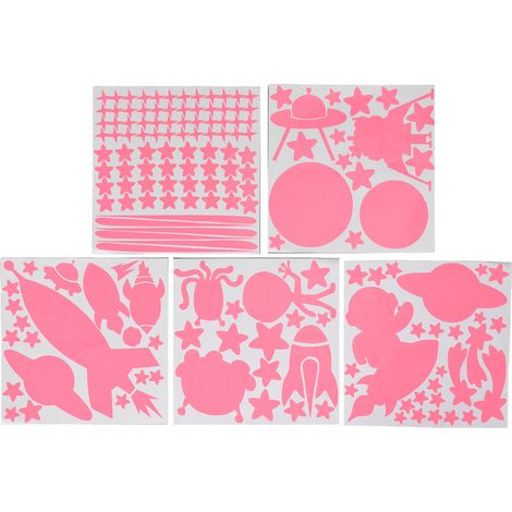 184 autocollants phosphorescents thème vaisseau spatial, autocollants lumineux adhésifs pour plafond rose (1/5)