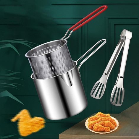 Mini Friteuse Marmite En Acier Inoxydable, Petite Friteuse À Économie D'Style Avec Passoire, Filtre Écumoire Gaz D'huile ProfonPour Faire Frire Les Cuisses Poulet, Frites (1/5)