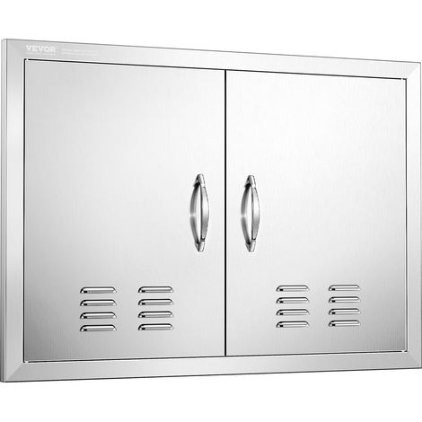 VEVOR Puerta de Acceso a Barbacoa 762 x 533 x 46 mm Puerta de Cocina Exterior Doble Puerta Empotrada de Acero Inoxidable con Manija para Isla de Barbacoa, Estación de Parrilla, Armario Exterior