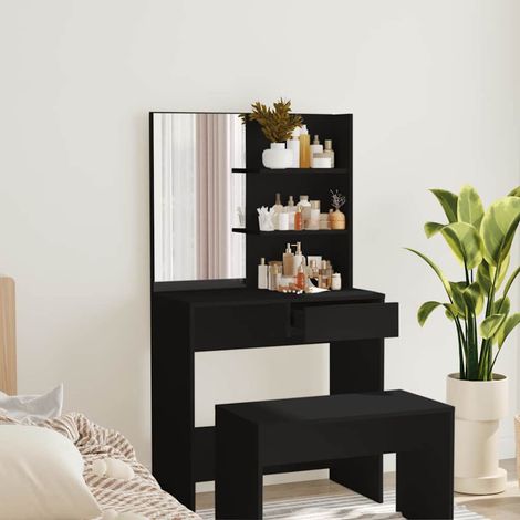vidaXL Coiffeuse avec miroir noir 74,5x40x141 cm (1/5)