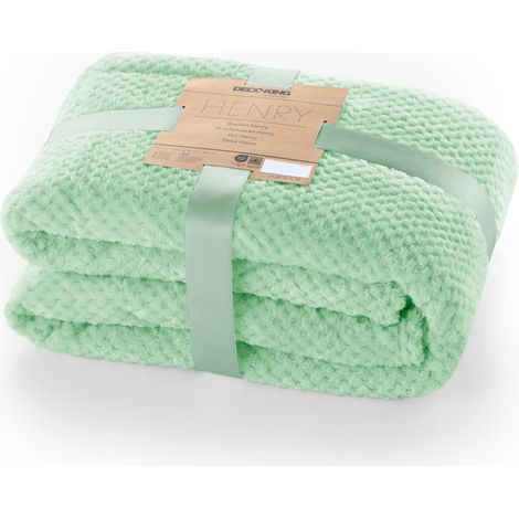 DecoKing Coperta Plaid Pile 220x240 cm per Letto Matrimoniale Calda Accogliente e Spessa in Morbido Velluto Stile Scandinavo Per Letto Divano Sedia Tutte le Stagioni Menta Henry (1/5)