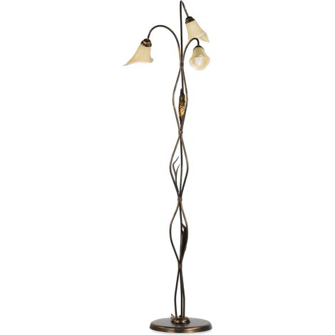 lampadaire en métal marron avec nuances dorées et verres en forme de calla ambre (1/5)