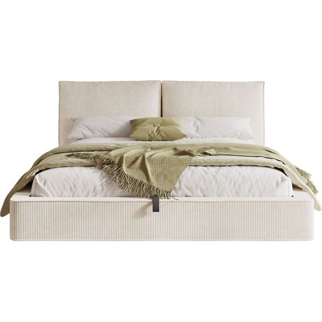 Stauraumbett Doppelbett mit Gepolstertem Kopfteil, 180 x 200 cm, Cord, ohne Matratze, Beige (1/5)