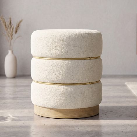 Wahson Ottoman de Salon Doré Petit Tabouret Repose-Pieds Élégant Pouf de Coiffeuse Moderne pour Chambre Entrée, Blanc