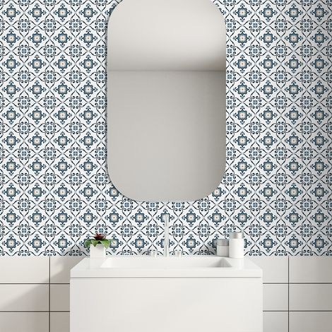 Sticker Mural Carrelage adhésif Cuisine Salle de Bain - 9 STICKERS CARRELAGES AZULEJOS CLARITA - 9stickers10x10cm (1/4)