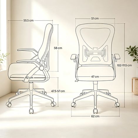 Ergonomischer Bürostuhl 62 x 55,5 x 111,5 cm, graues Mesh, höhenverstellbar, platzsparend (1/5)