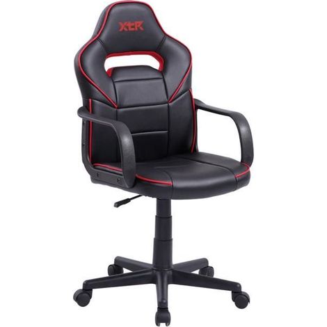 Fauteuil pivotant réglable en hauteur coloris rouge - noir, Largeur 60 cm x Profondeur 60 cm x hauteur 98 - 108 cm - JUANIO (1/3)