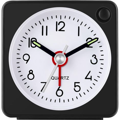 Analog Travel Alarm Clock, Ultra Small Clock with Snooze Function and Light, Super Silent (Black) (1/5)