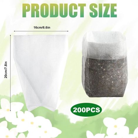 200 pezzi di sacchetti per semina in tessuto non tessuto, 16x20 cm, sacchetti biodegradabili per semi, vasi in tessuto per semi, sacchetti per piante e ortaggi (1/4)
