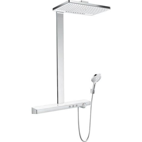 Hansgrohe – Colonne de douche thermostatique 460 – 2 jets Rainmaker Select – Douche de tête 460 x 300 mm – Mitigeur CoolContact blanc/chromé (1/5)