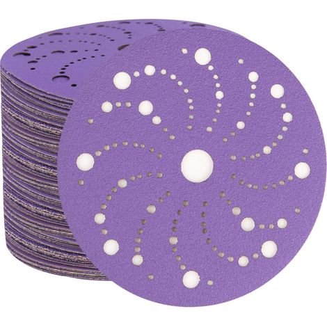 Disque Abrasif 150mm 50 Pièces Disque Abrasifs de Ponçage Propre en Céramique, Disque Ponçage 150 mm à Grain 180, Motif Multi-Trous, Longue Durée Pour Ponceuse Orbitale Aléatoire (1/5)