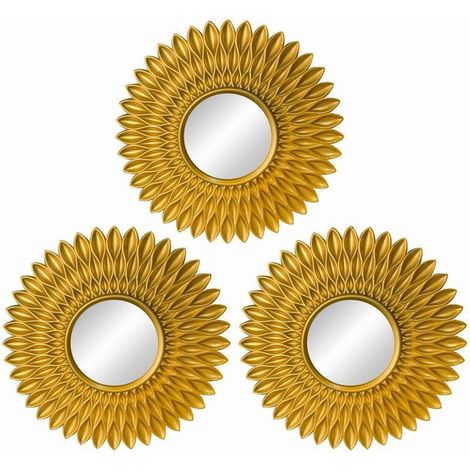 Miroir Murale Ronde - PVC - 25 x 25 cm - Cadre Doré - Pour Chambre Salle De Bain Salon - Lot De 3 (1/5)