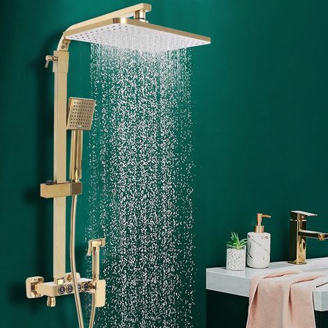 Modern Duschsystem Wandmontage Duschkopf Handbrause Dusch Satz Einstellbar Gold