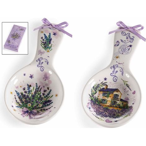 Repose-cuillère en céramique décor lavande et nœud, en coffret cadeau, lot de 8, 11,5 x H. 24,5 cm